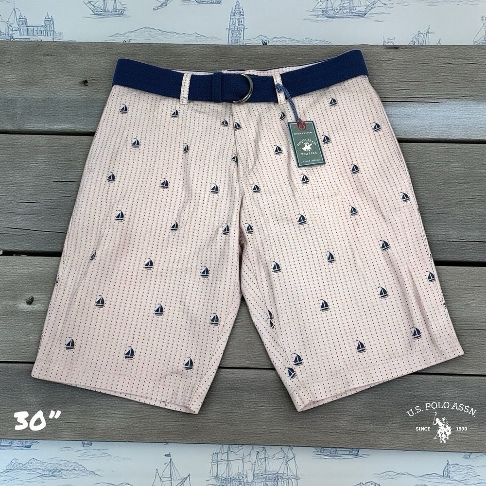 NEW! Beverly Hills Polo Club Bermuda Shorts Men's 30W‎ Pink Sail Boats Nautical